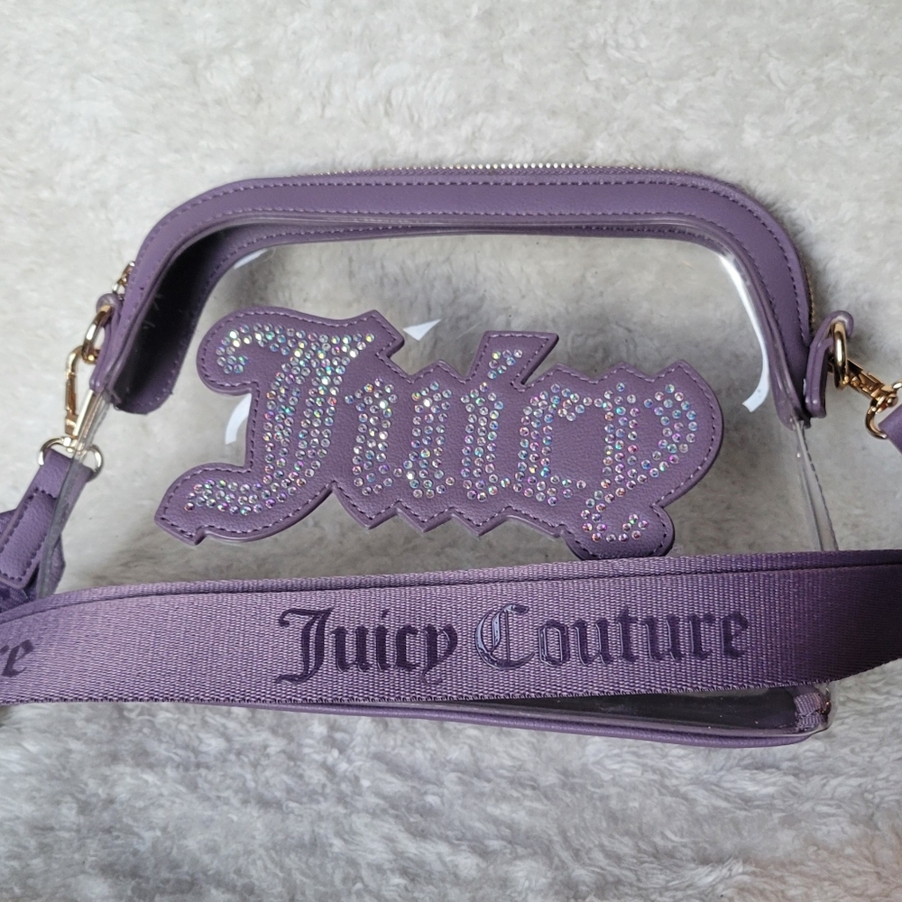 Juicy Couture Clear Crossbody Bag Purple Rhinestone Logo Stadium Purse